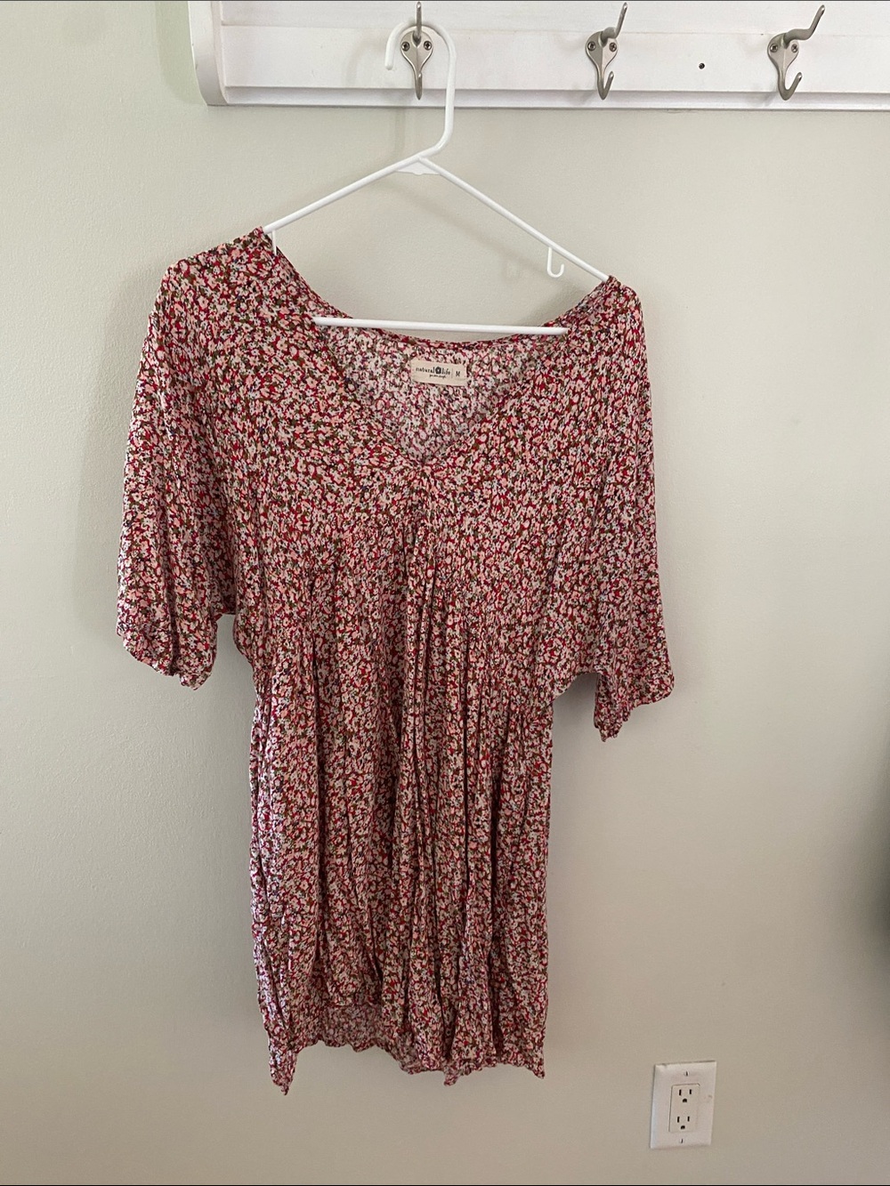 NATURAL LIFE Red Floral V-Neck Short Sleeve Tunic